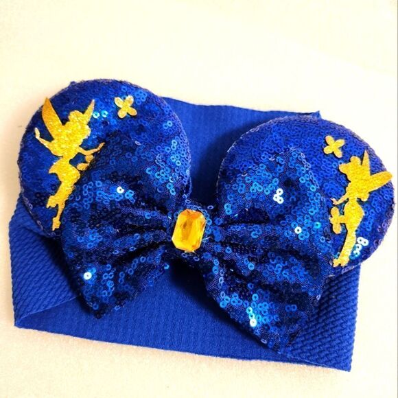 Minnie Mouse Ears Disney Tinkerbelle Blue Sequin Dress Up Headband - Picture 1 of 2